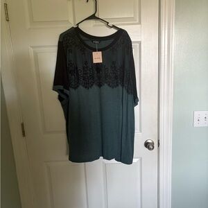 BloomChic Teal and Black Lace Short Sleeve Top